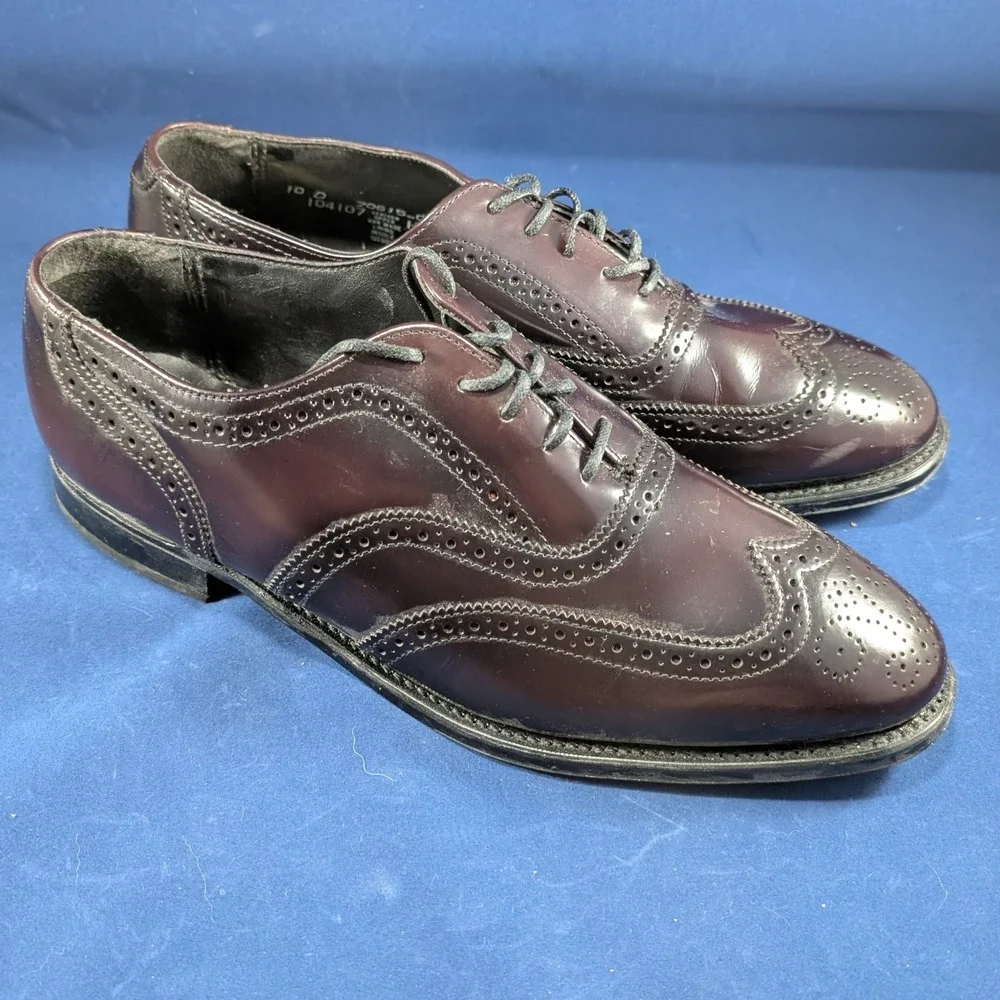Nunn Bush Wingtip Brogue Oxford Dress Shoes Leather Burgundy Mens‎ Size 10 D